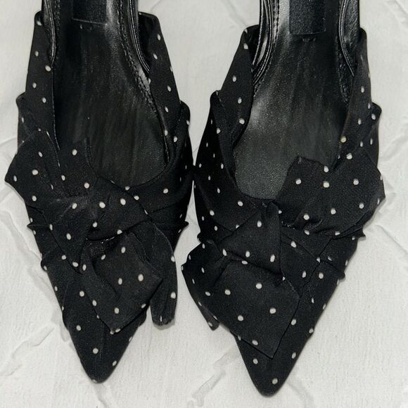 Zara Black & White Polka Dot Kitten Heel Sling back Shoes(Size 39) - Picture 7 of 10
